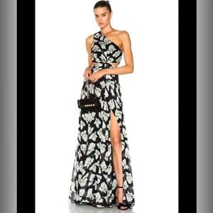 Cinq a Sept Goldie Maxi one-shoulder gown Gardenia floral print Silk Size 8
